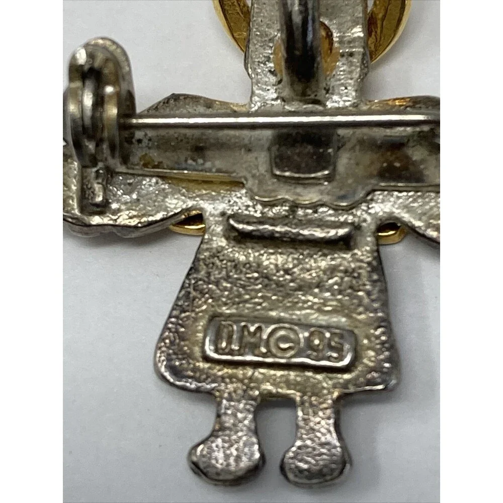 Angel Pin Brooch Vintage Signed IMO 95 Two-tone Gold Tone Silver Tone